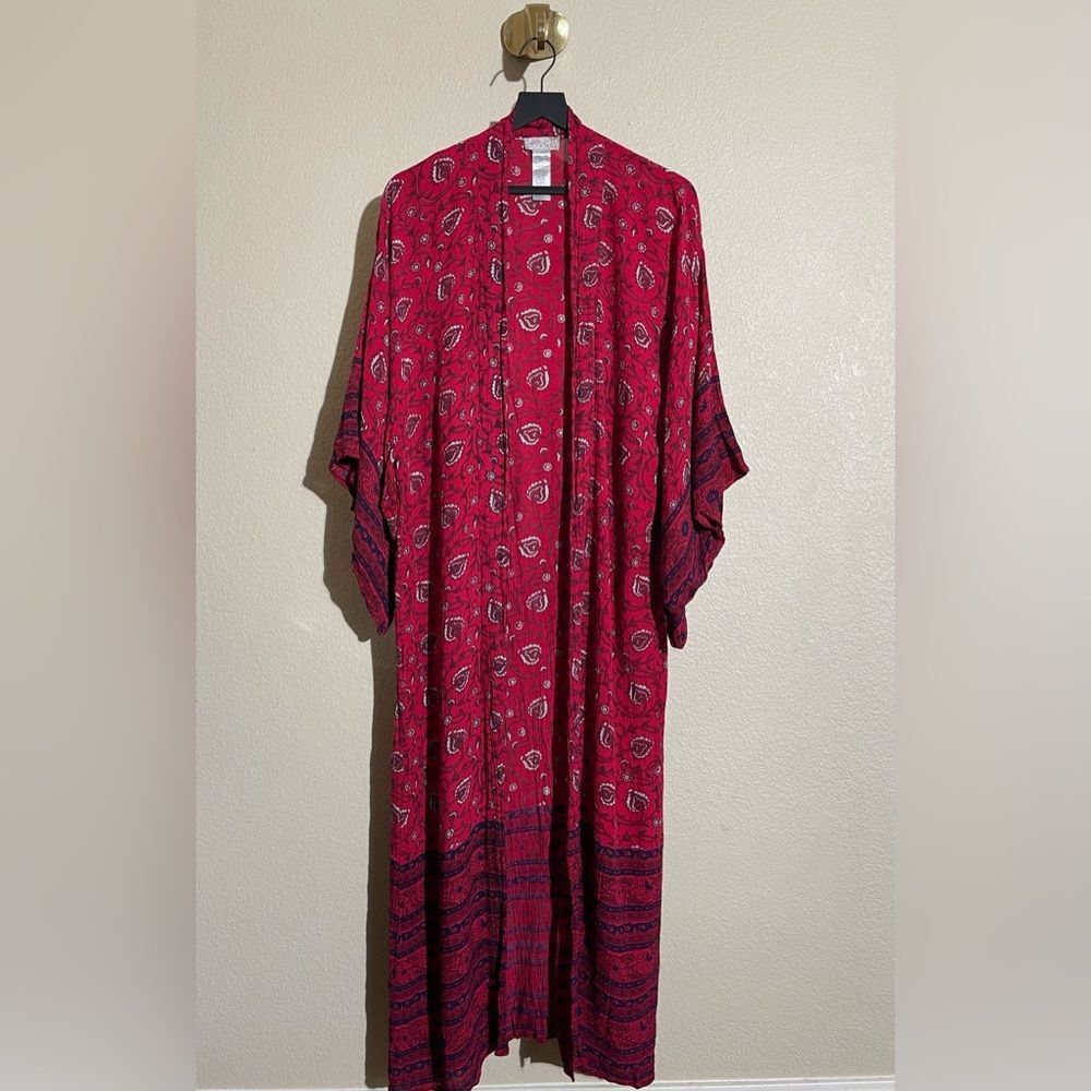 Free People Red and Black Long Cardigan